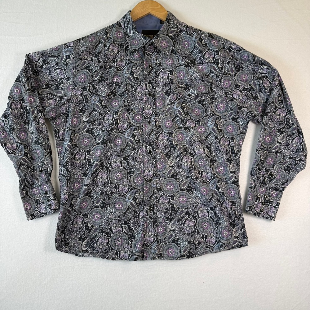 Drysdales Mens XL Western Snap Shirt Purple Paisley Long Sleeve Cotton Print